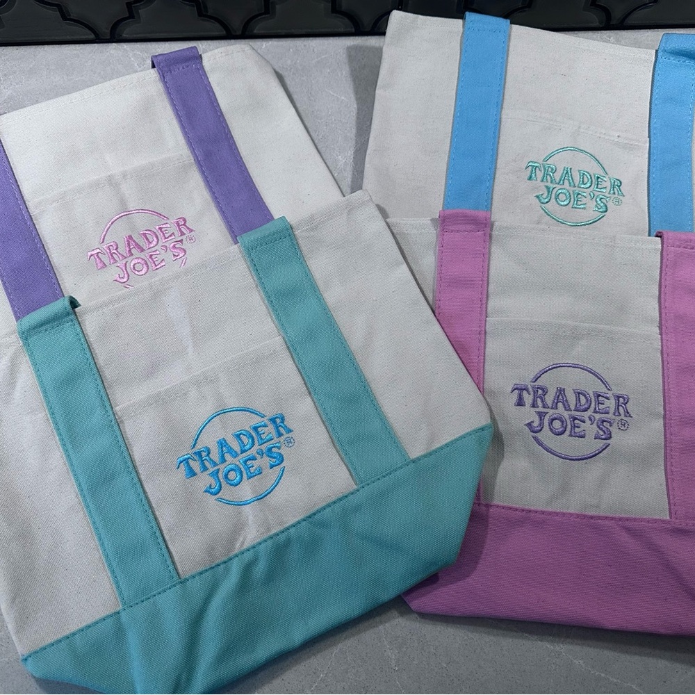 Mini Trader Joe’s Canvas Tote Bag - Purple, Mint, Blue, & Pink